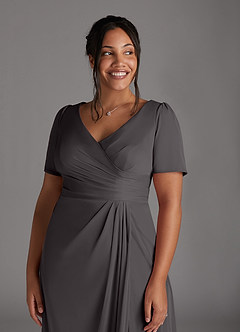 Azazie Bessie Mother of the Bride Dresses Steel Grey A-Line Pleated Mesh Dress image11