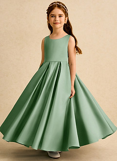 Azazie Pepper vestidos de niña de las flores Vestido de Matcha de Satin Mate de Corte En A con Plisado image5