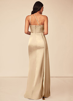 Azazie Maron Bridesmaid Dresses Champagne A-Line One Shoulder Stretch Satin Dress image2