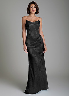 Azazie Ariah Bridesmaid Dresses Black Mermaid Corset Floral Jacquard Burnout Dress image4