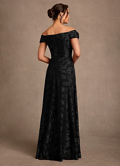 Azazie Bernadette Mother of the Bride Dresses Black A-Line Off the Shoulder Floral Burnout Dress image3