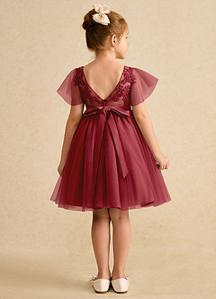 Azazie Queenie Flower Girl Dresses Pomegranate A-Line Lace Dress image2