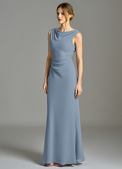 Azazie Kieryn Bridesmaid Dresses Dusty Blue Mermaid Pleated Chiffon Dress image3