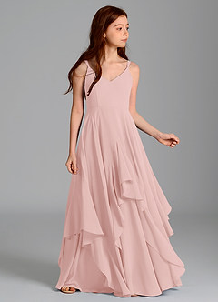 Azazie Karan Junior Vestido de Rosa Empolvado de Gasa de Corte en A image3