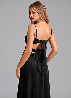 Azazie Zeya Bridesmaid Dresses Black A-Line Pleated Velvet Dress image2