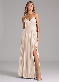 Azazie Vini Abiti da Damigella Abito A-Line in Raso Elasticizzato Plissettato Alabastro Bianco image4