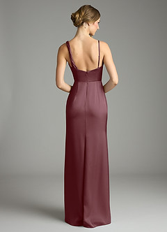 Azazie Samara Jurken voor bruidsmeisjes Jurk van Stretch Satijn met Zeemeermin Geplooid Sangria image2