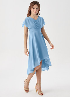 Azazie Graciela Junior Powder Blue A-Line Pleated Chiffon Dress image4