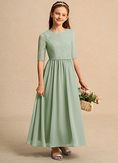 Azazie Pippin Junior Formal vestidos de niña de las flores Vestido de Salvia Polvorienta de Encaje de Corte En A image4