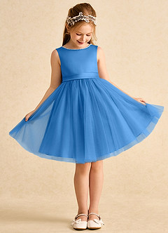 Azazie Jani Flower Girl Dresses Blue Jay A-Line Bow Tulle Dress image2