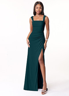 Azazie Jesaphine Bridesmaid Dresses Pine Sheath Ruched Mesh Dress image5