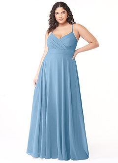 Azazie Avelina Bridesmaid Dresses Steel Blue A-Line V-Neck Pleated Chiffon Dress image6