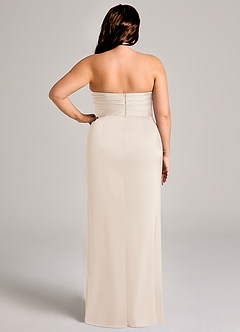 Azazie Jemma 신부 들러리 드레스 쉬스 주름진 스트레치 새틴 바닥 길이 드레스 image12