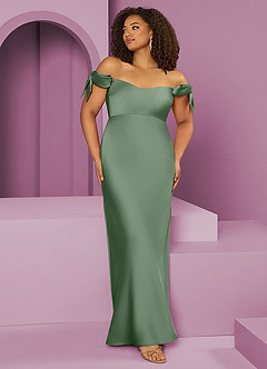 Barbie ♥ Azazie Jurken voor bruidsmeisjes Converteerbaar Jurk van Stretch Satijn met Kolom Off the Shoulder Matcha image8