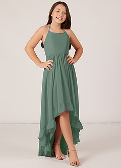 Azazie Sarafina Junior Eucalyptus A-Line Lace Chiffon Dress image5
