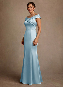 Azazie Aberdeen vestidos de madre de la novia Vestido de Azul Cielo de Satén Elástico de Corte Recto con Plisado image3