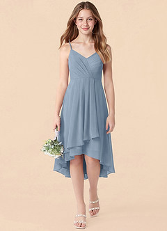 Azazie Mariam Junior Dusty Blue A-Line Pleated Chiffon Dress image1
