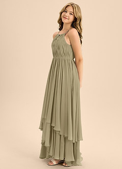 Azazie Elliora Junior A-Linie Plissee Chiffon Kleid Moosgrün image6