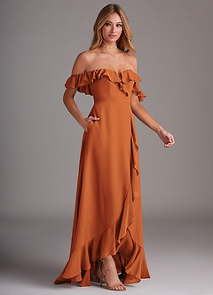 Azazie Lyra Bridesmaid Dresses Cinnamon A-Line Chiffon Convertible Dress image6