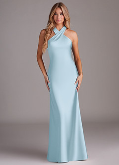 Azazie Doretta Bridesmaid Dresses Sky Blue Mermaid Pleated Stretch Satin Dress image1