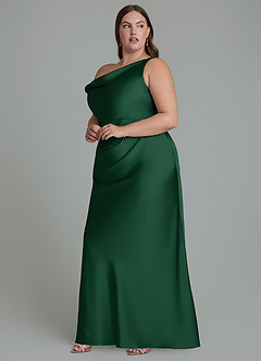 Azazie Emerson Bridesmaid Dresses Dark Green Mermaid Off the Shoulder Stretch Satin Dress image10