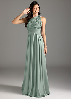 Azazie Charlize Bridesmaid Dresses Agave A-Line One Shoulder Stretch Satin Dress image1