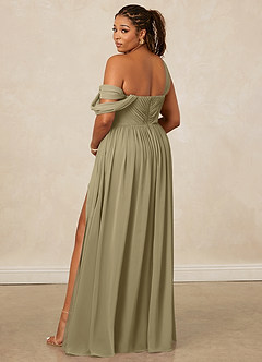 Christian Siriano Bridal for Azazie 1014 Robes de demoiselle d'honneur Robe Trapèze en Mousseline de soie Épaule décolletée Vert Mousse image11