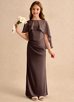 Azazie Bowie Girls Formal Flower Girl Dresses Ganache Mermaid Pleated Stretch Satin Dress image1
