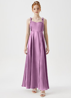Azazie Rosey Junior A-Linie Herzausschnitt Metallischer Satin Kleid Blauregen image6