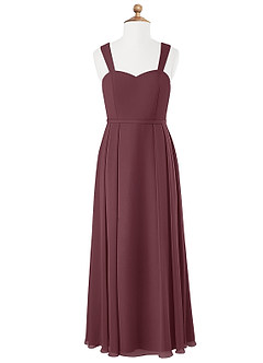 Azazie Simoan Junior Abito A-Line in Chiffon Scollo a Cuore Sangria image4