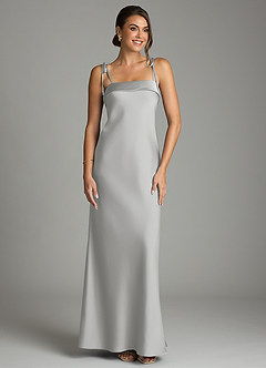 Azazie Ellia Robes de demoiselle d'honneur Robe Fourreau en Satin extensible Arc Argent image1