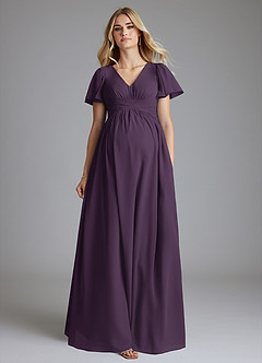 Azazie Verna Maternity Bridesmaid Dresses A-Line V-Neck Ruched Chiffon Floor-Length Dress image4