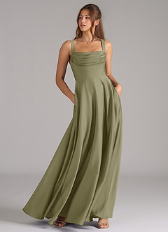 Azazie Shaude Brautjungfernkleider A-Linie Plissee Stretch-Satin Kleid Pistazie image3