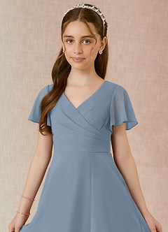 Azazie Induh Junior Dusty Blue A-Line Ruched Chiffon Dress image4