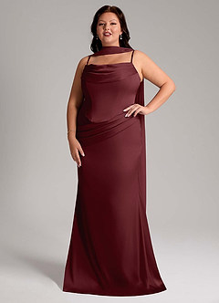Azazie Sorrel Bridesmaid Dresses Cabernet Mermaid Strapless Stretch Satin Convertible Dress image10