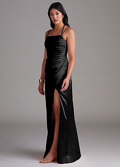 Desi Black Sheath Pleated Metallic Satin Dress image6