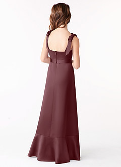 Azazie Barbara Junior Sangria A-Line Bow Stretch Satin Dress image3