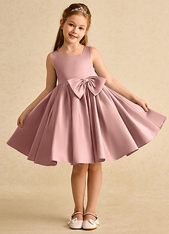Azazie Jessie Flower Girl Dresses Rose Gold A-Line Bow Matte Satin Dress image2