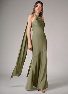 Azazie Kinsley Robes de demoiselle d'honneur Robe Sirène en Satin extensible Fente Latérale Pistache image3