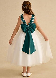 Azazie Lilli Flower Girl Dresses Ivory Peacock A-Line Bow Tulle Dress image2