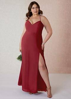 Azazie Manila Bridesmaid Dresses Pomegranate Sheath V-Neck Chiffon Dress image7