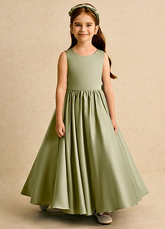 Azazie Nellia Flower Girl Dresses Moss Green A-Line Bow Matte Satin Dress image5