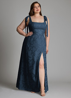 Azazie Debra Bridesmaid Dresses Dark Navy A-Line with Pockets Floral Burnout Dress image7