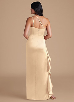 Azazie Latrice Jurken voor bruidsmeisjes Jurk van Metaalachtig Satijn met Kolom One-Shoulder Goud image5