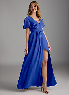 Azazie Zaniah Bridesmaid Dresses Royal Blue A-Line Chiffon Dress image3