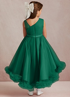 Azazie Lottie vestidos de niña de las flores Vestido de Esmeralda de Satén de Corte En A con Hombro unilateral image3