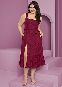 Barbie ♥ Azazie Bridesmaid Dresses Burgundy A-Line with Pockets Floral Burnout Dress image8