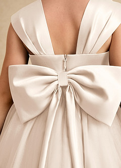 Azazie Chickadee Flower Girl Dresses White Alabaster Ball-Gown Sweetheart Neckline Matte Satin Dress image6