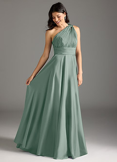 Azazie Charlize Abiti da Damigella Abito A-Line in Raso Elasticizzato Monospalla Salvia Argentata image2