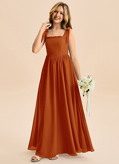 Azazie Delia Junior Abito A-Line in Chiffon Fiocco Paprika image4